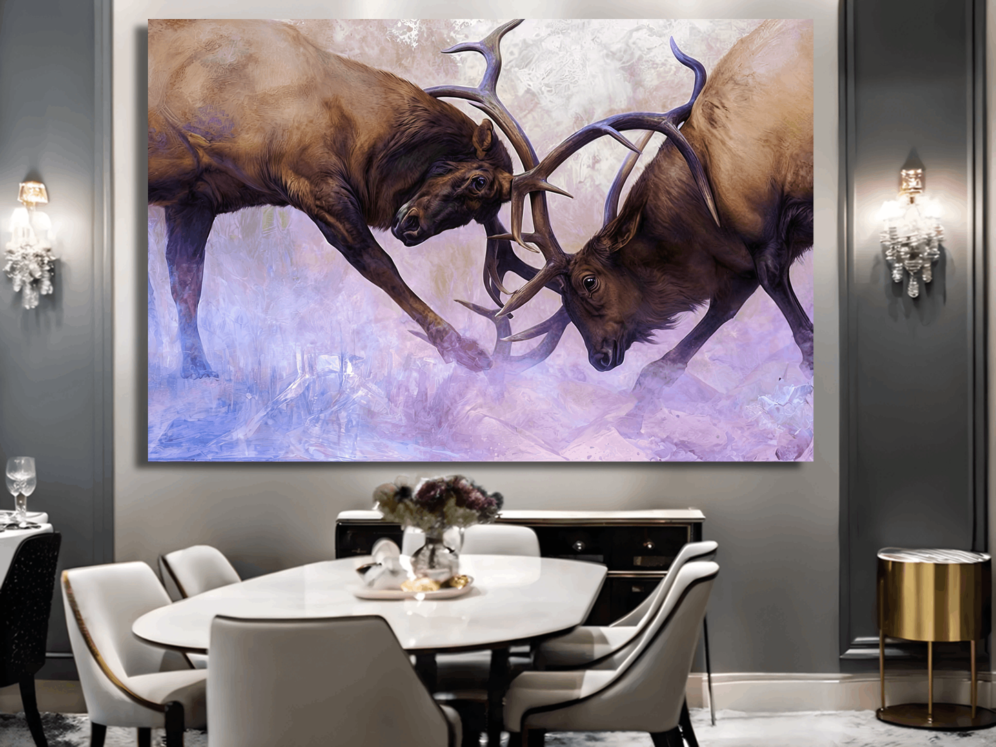 Clashing Elk in Frost Wall Art