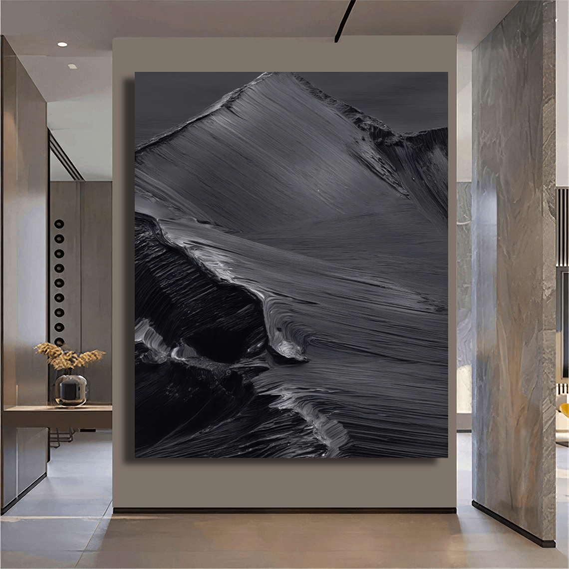 Ethereal Black Waveforms Wal Art