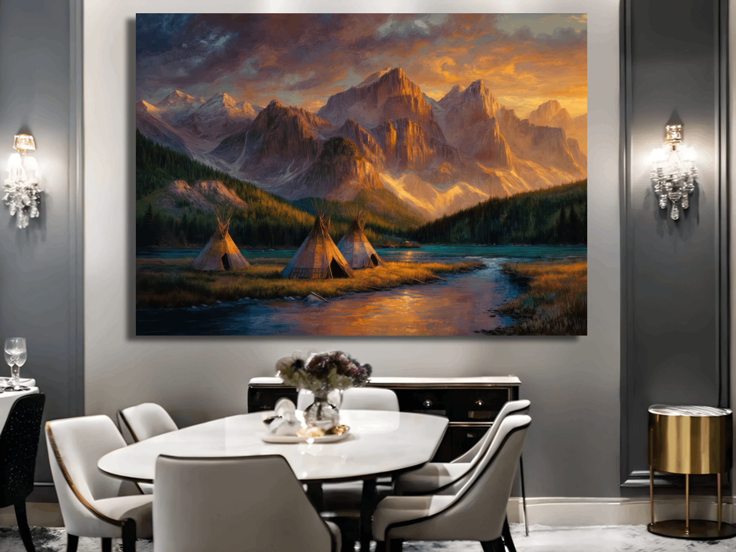 Golden Peaks and Teepees Wall Art