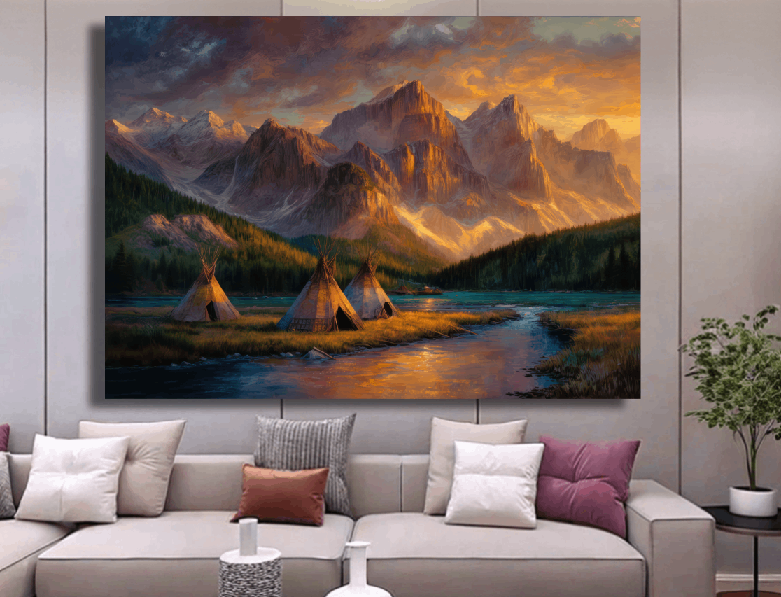 Golden Peaks and Teepees Wall Art