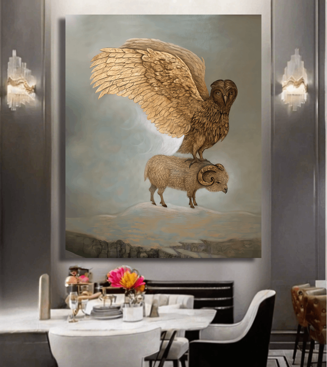 Guardian Owl atop Ram Wall Art