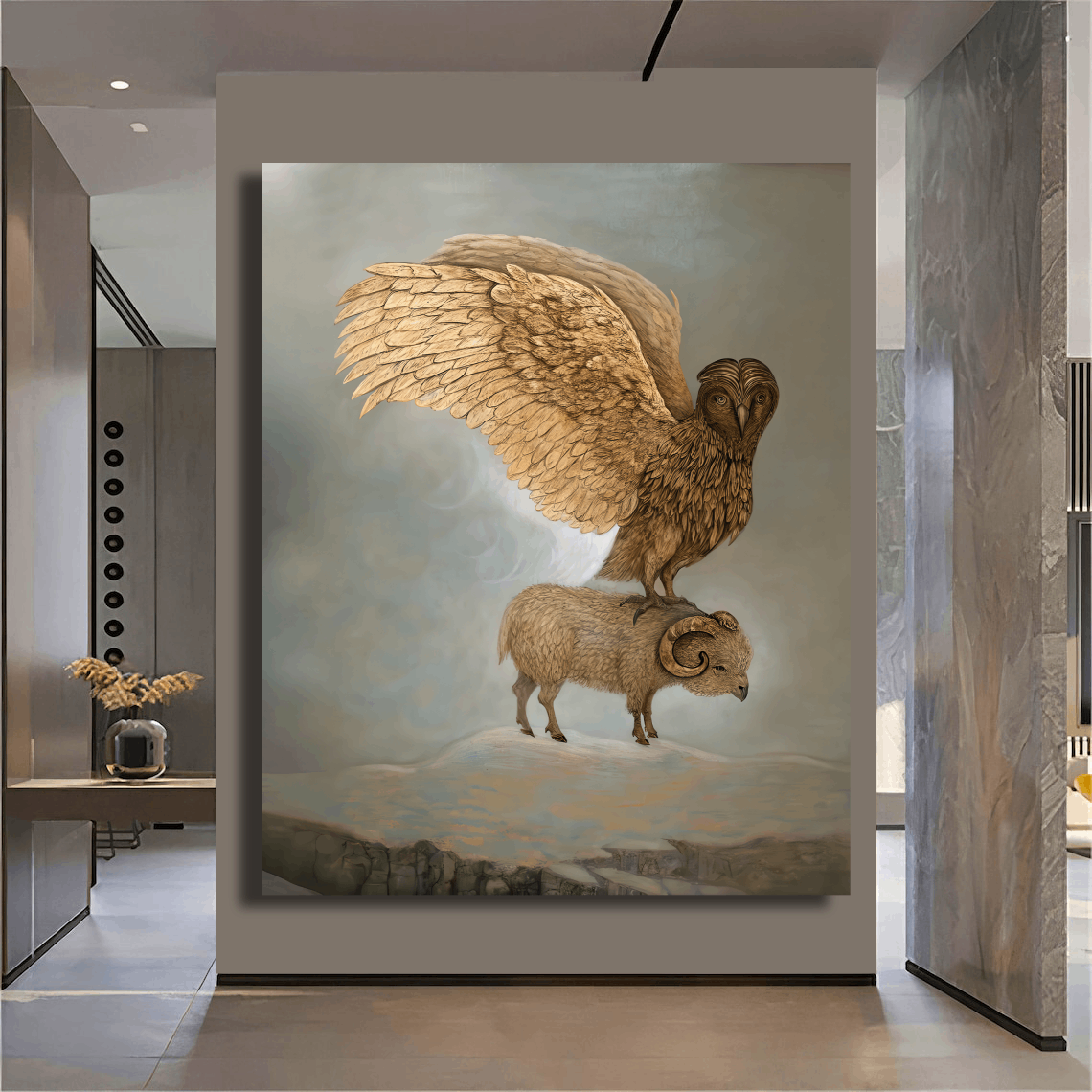 Guardian Owl atop Ram Wall Art