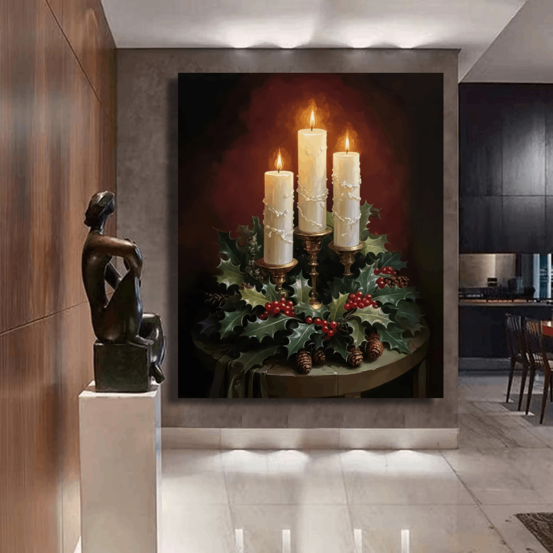 Holiday Candlelight and Holly Wall Art