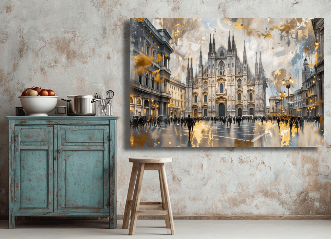 Majestic Cathedral Amidst Crowds Wall Art