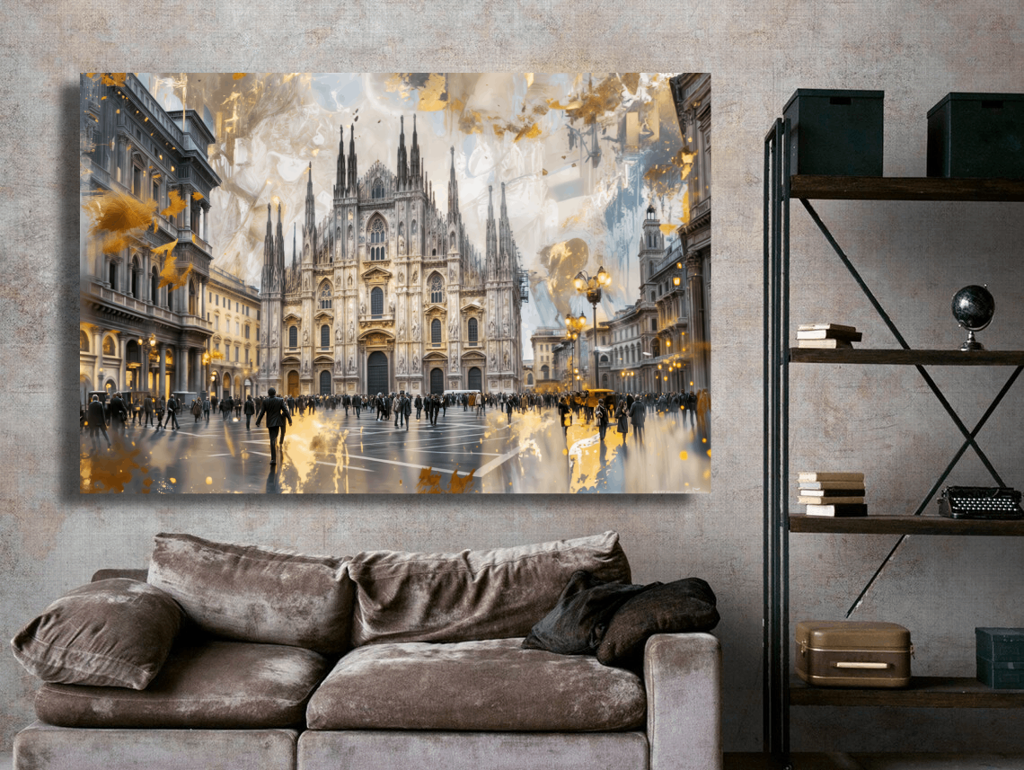 Majestic Cathedral Amidst Crowds Wall Art