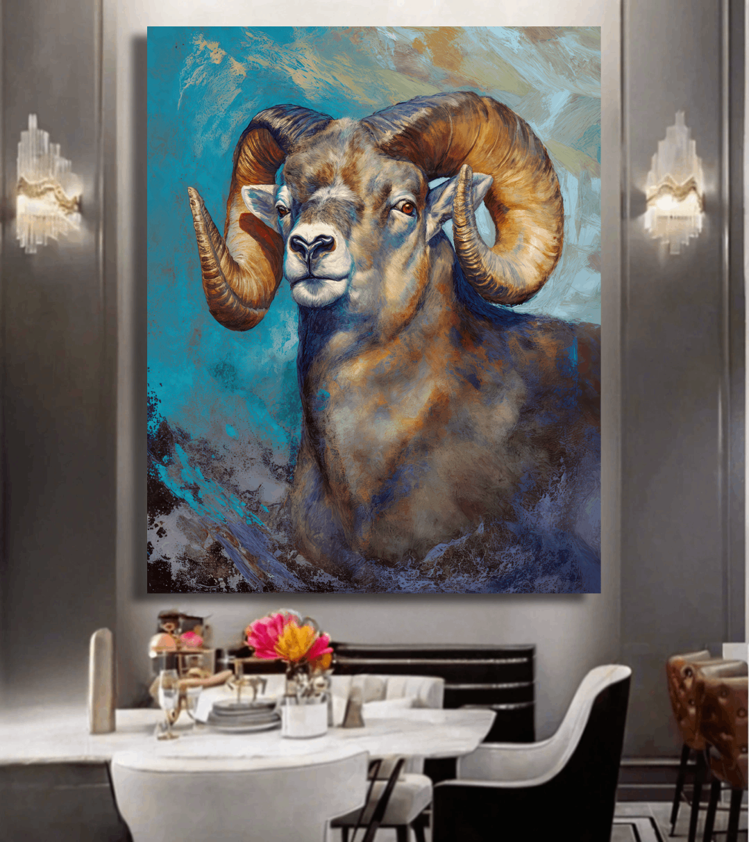 Majestic Ram in Blue Wall Art