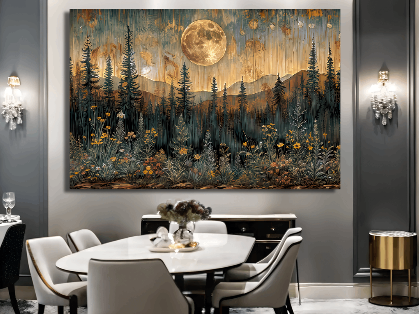 Moonlit Forest Blossom Dream Wall Art