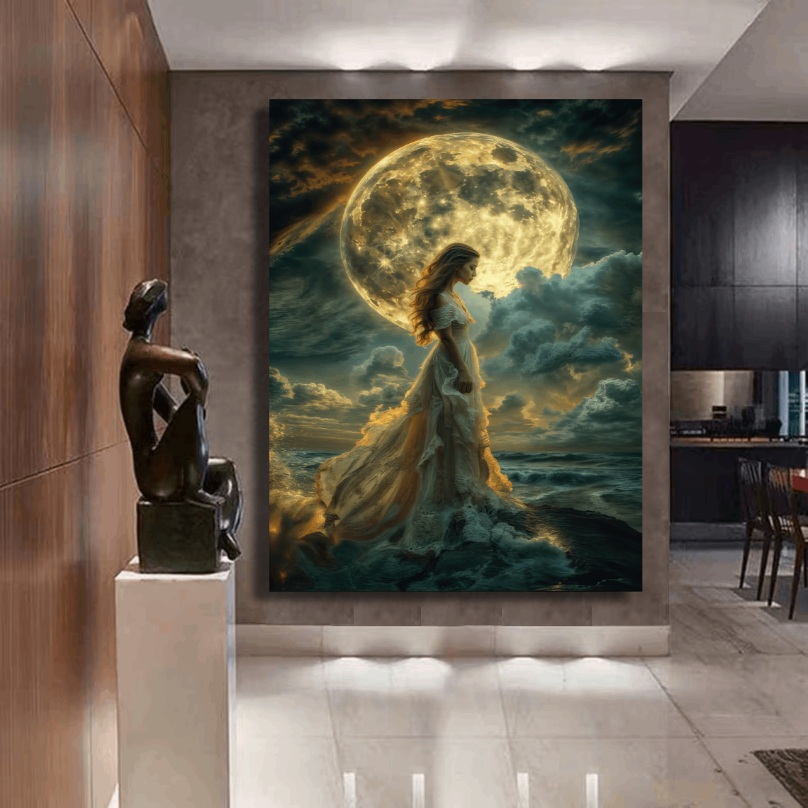 Moonlit Maiden in Clouds Wall Art