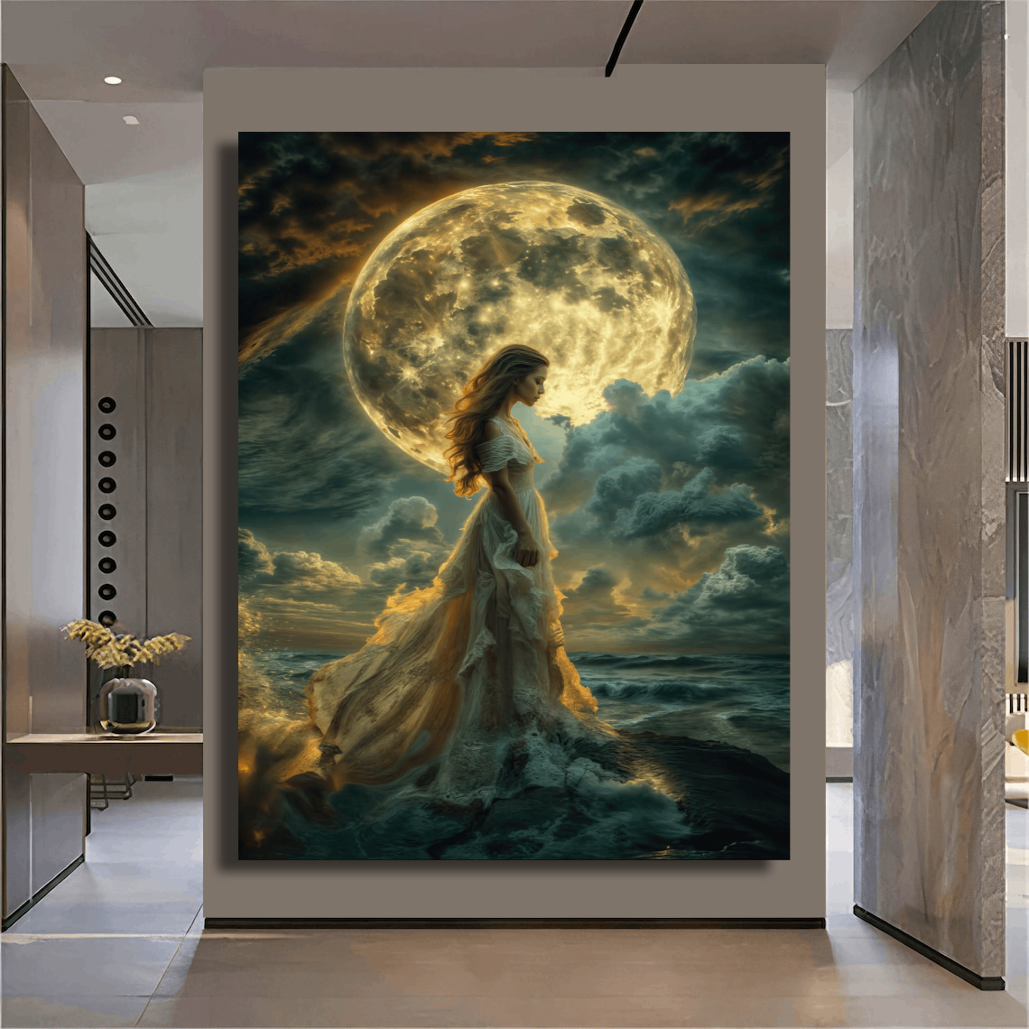 Moonlit Maiden in Clouds Wall Art