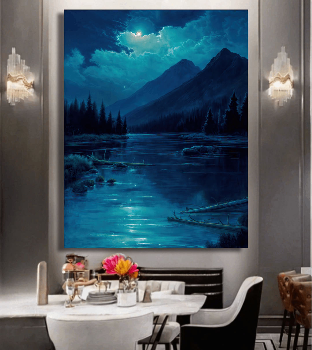 Moonlit River and Peaks Wall Art