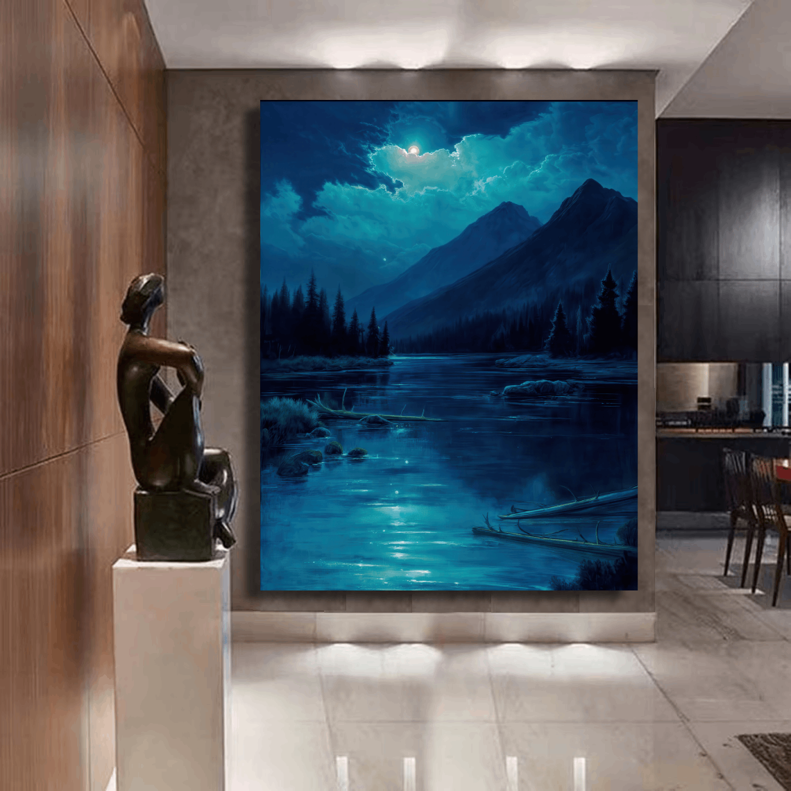 Moonlit River and Peaks Wall Art
