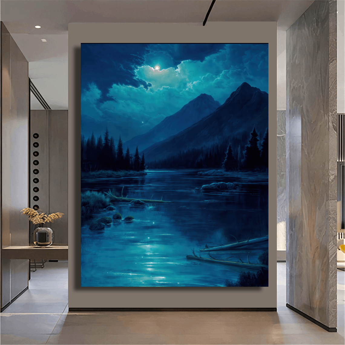 Moonlit River and Peaks Wall Art