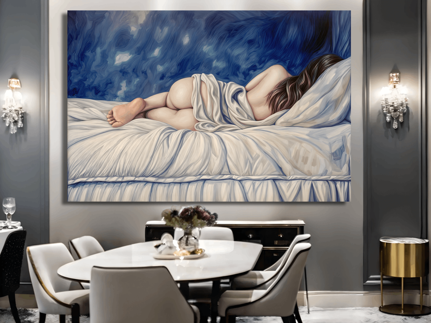 Restful Nude on Linen Painting Wall Art