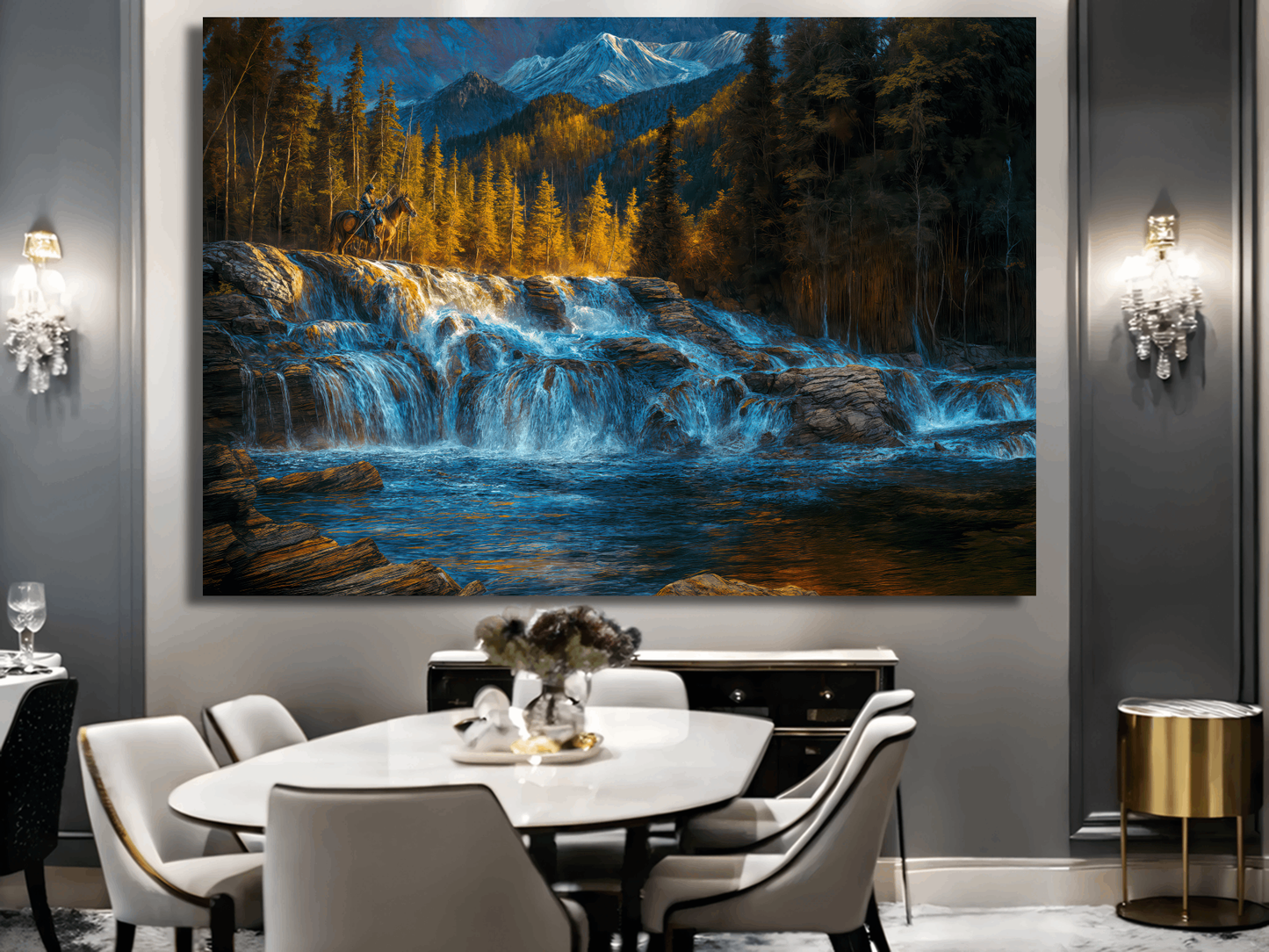 Rider Over Cascading Falls Wall Art