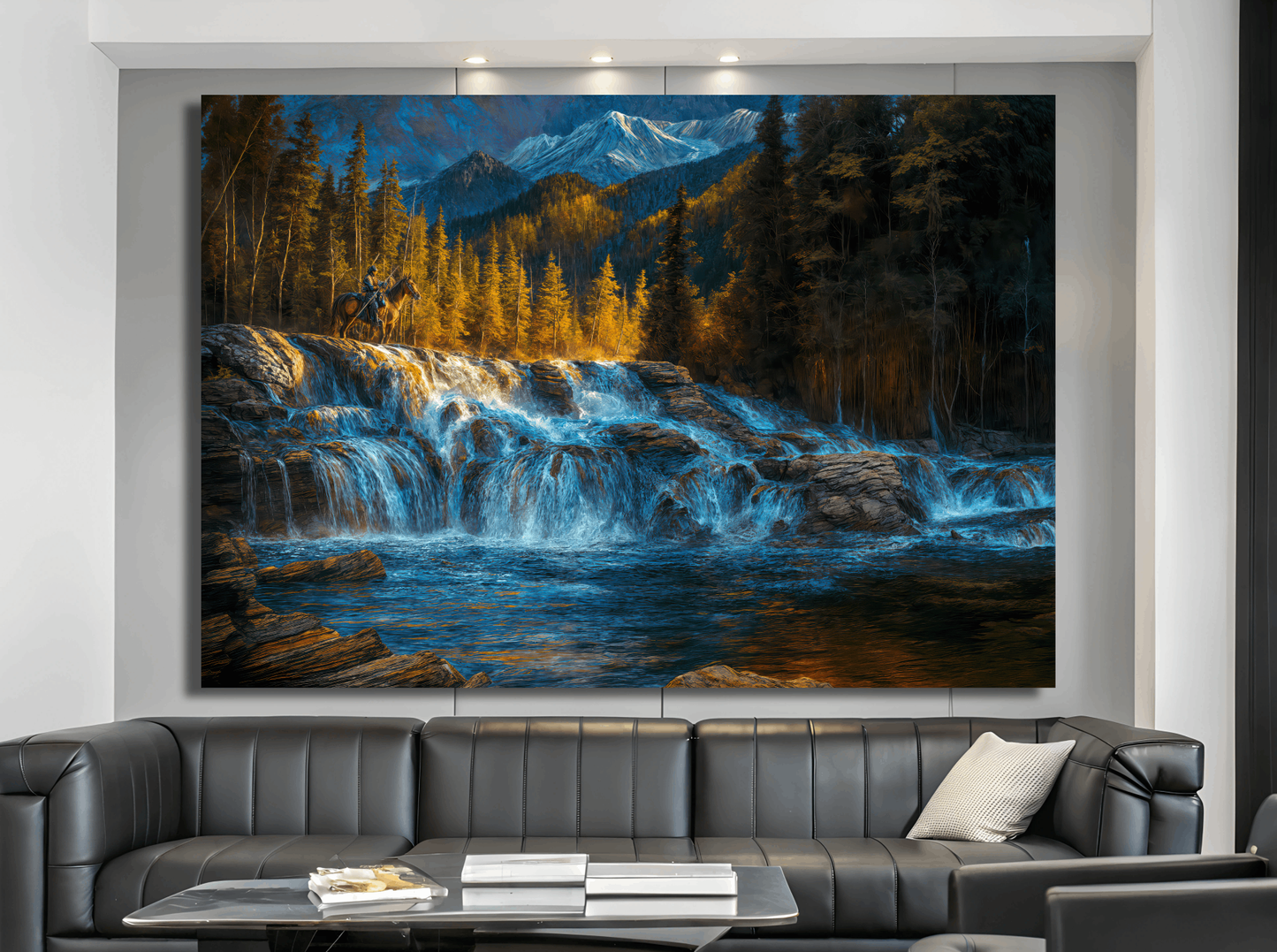 Rider Over Cascading Falls Wall Art