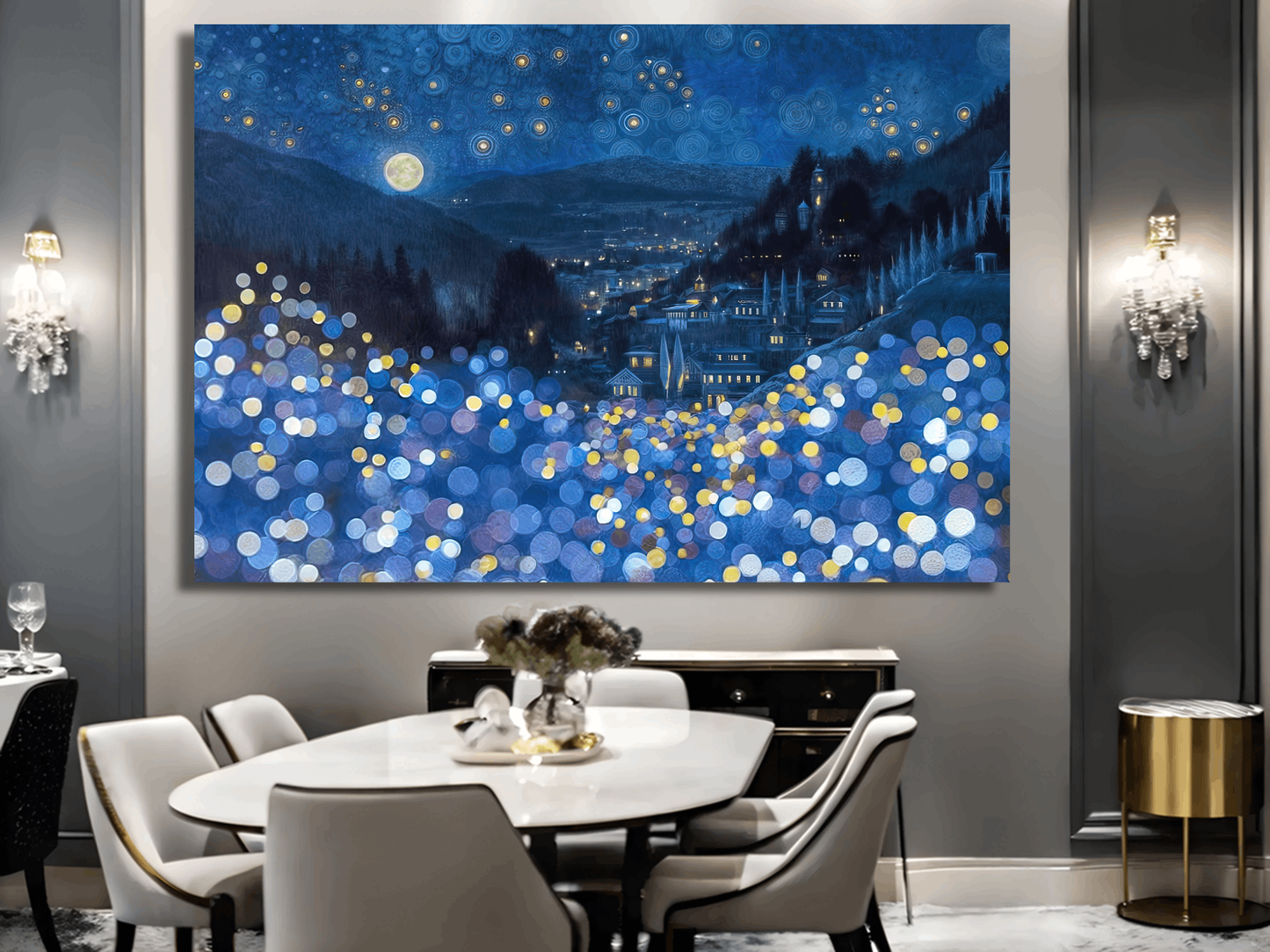 Starry Night Over Village Wall Art