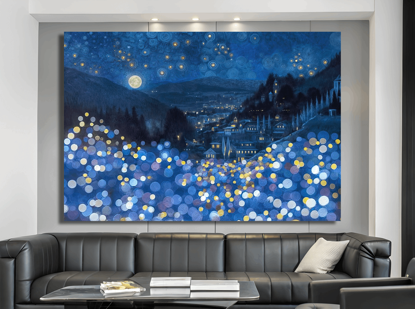 Starry Night Over Village Wall Art