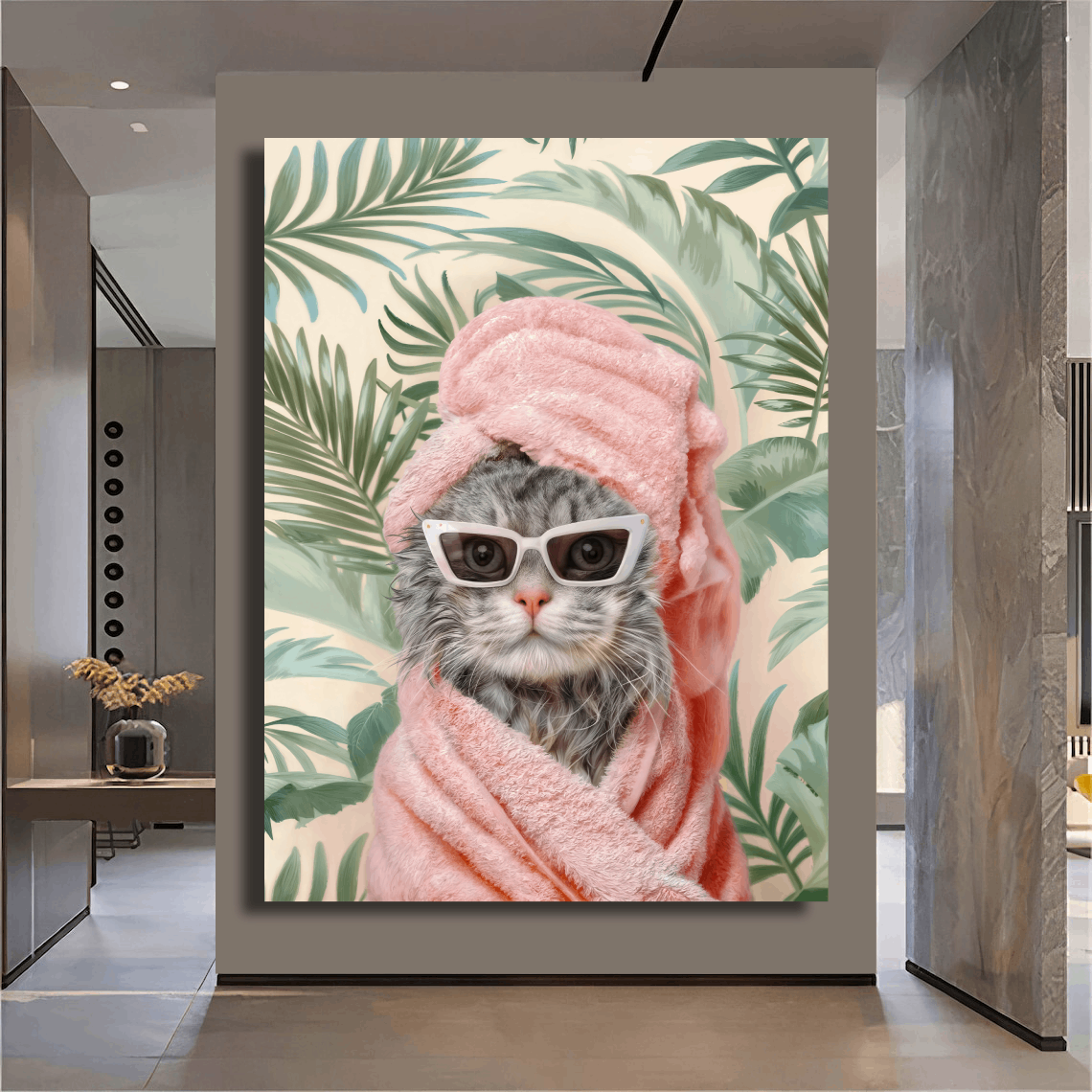 Stylish Cat in Spa Wall Art Wall Art