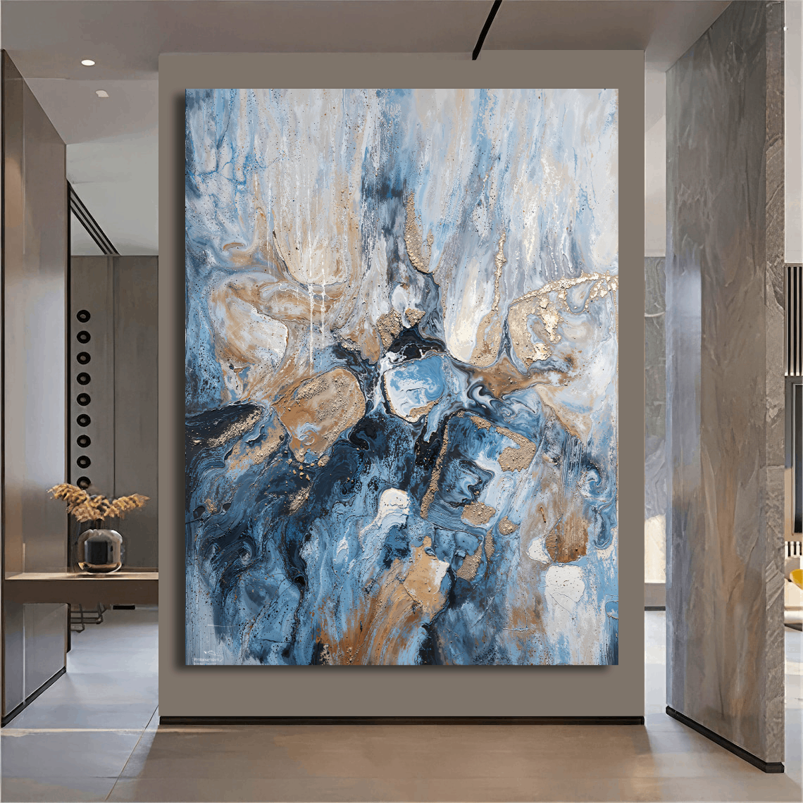 Abstract Blues with Gold Wall Art