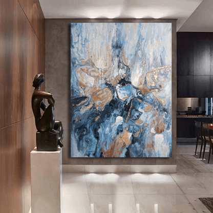 Abstract Blues with Gold Wall Art