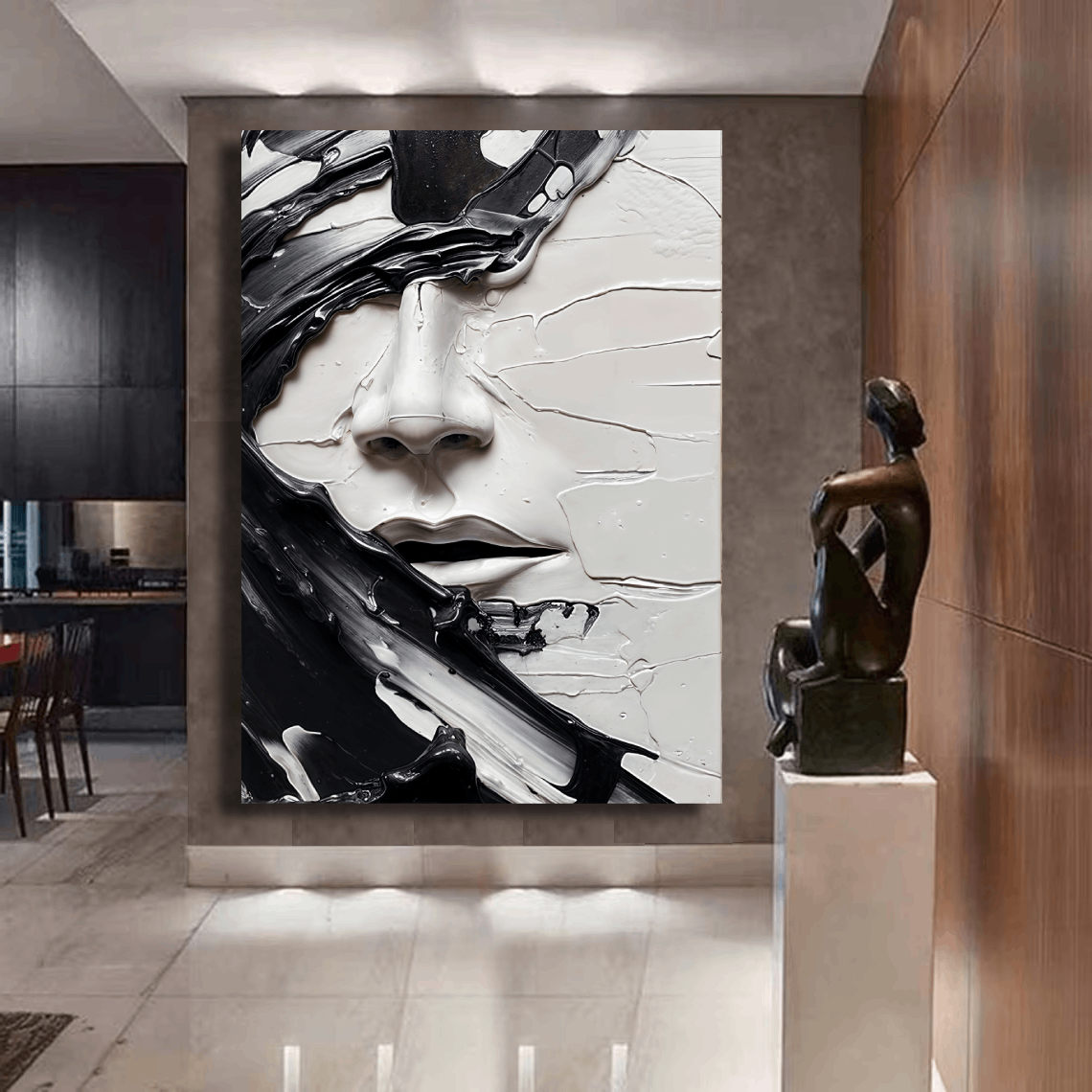 Abstract Black And White Face Wall Art