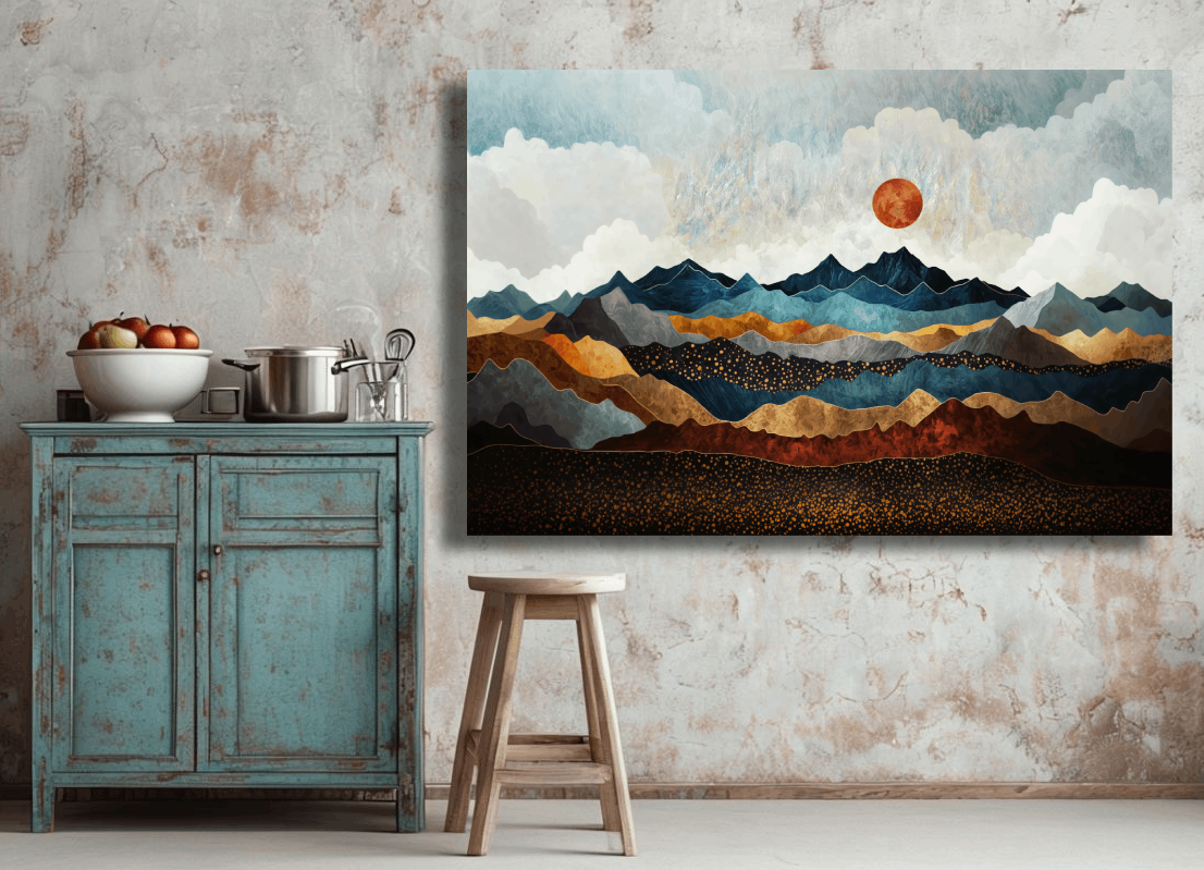 Abstract Mountains Under Sun Wall Art