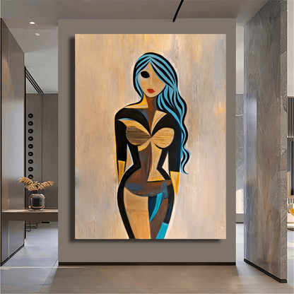 Abstract Woman with Blue Hair Wall Art