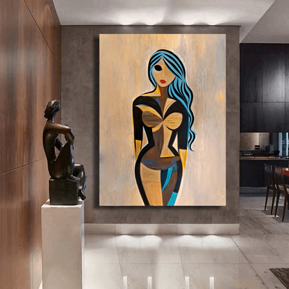 Abstract Woman with Blue Hair Wall Art