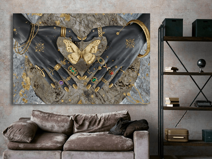 African American Butterfly Heart Women Wall Art