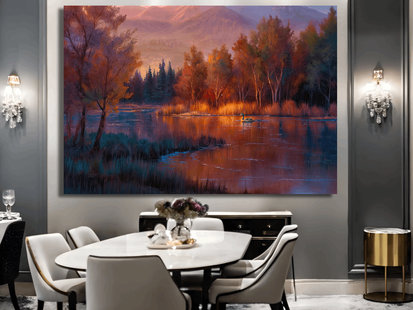 Autumn Reflections with Duck Wall Art