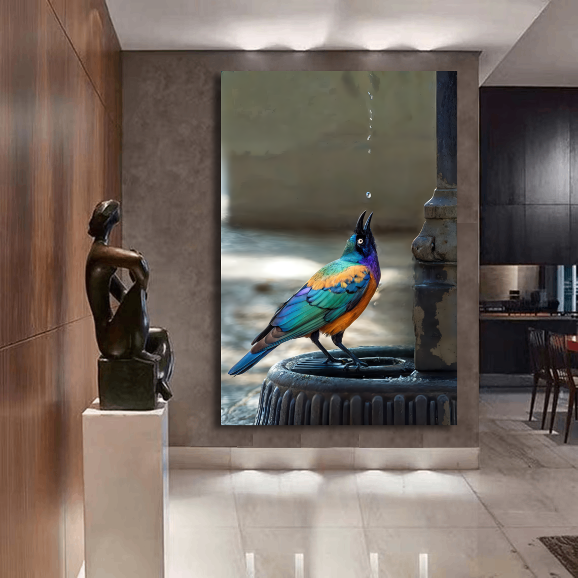 Bird Drinking Water Wall Art