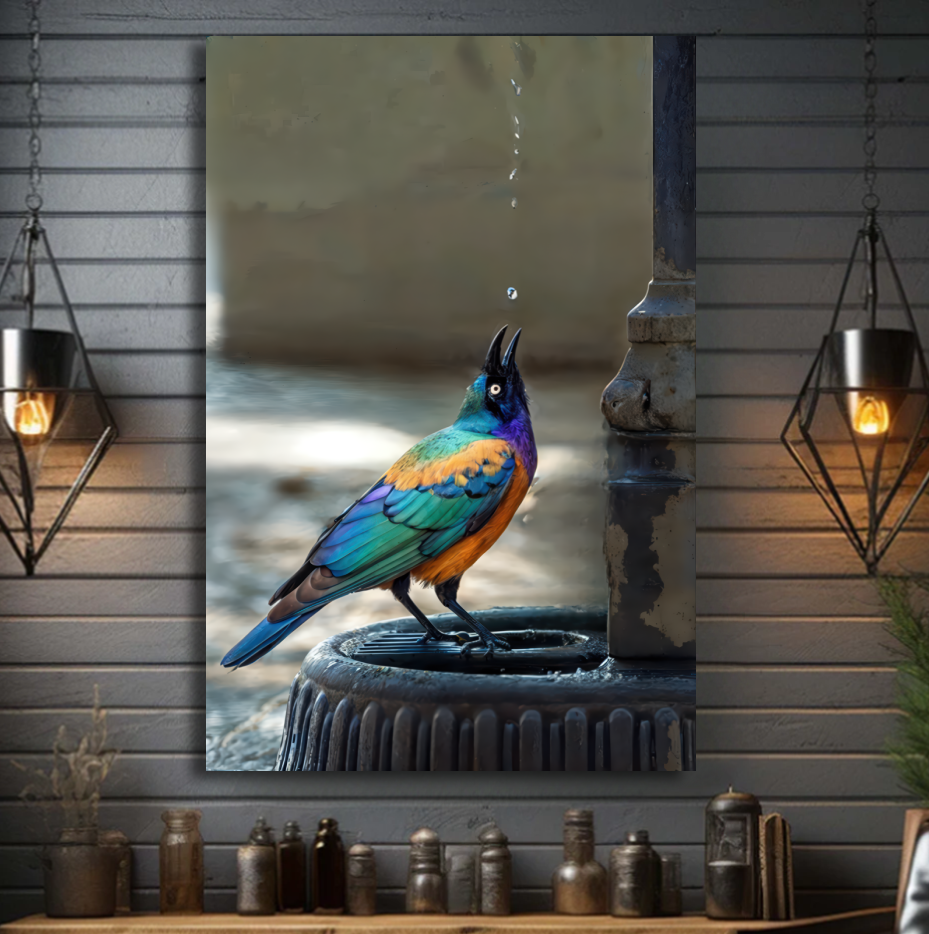 Bird Drinking Water Wall Art