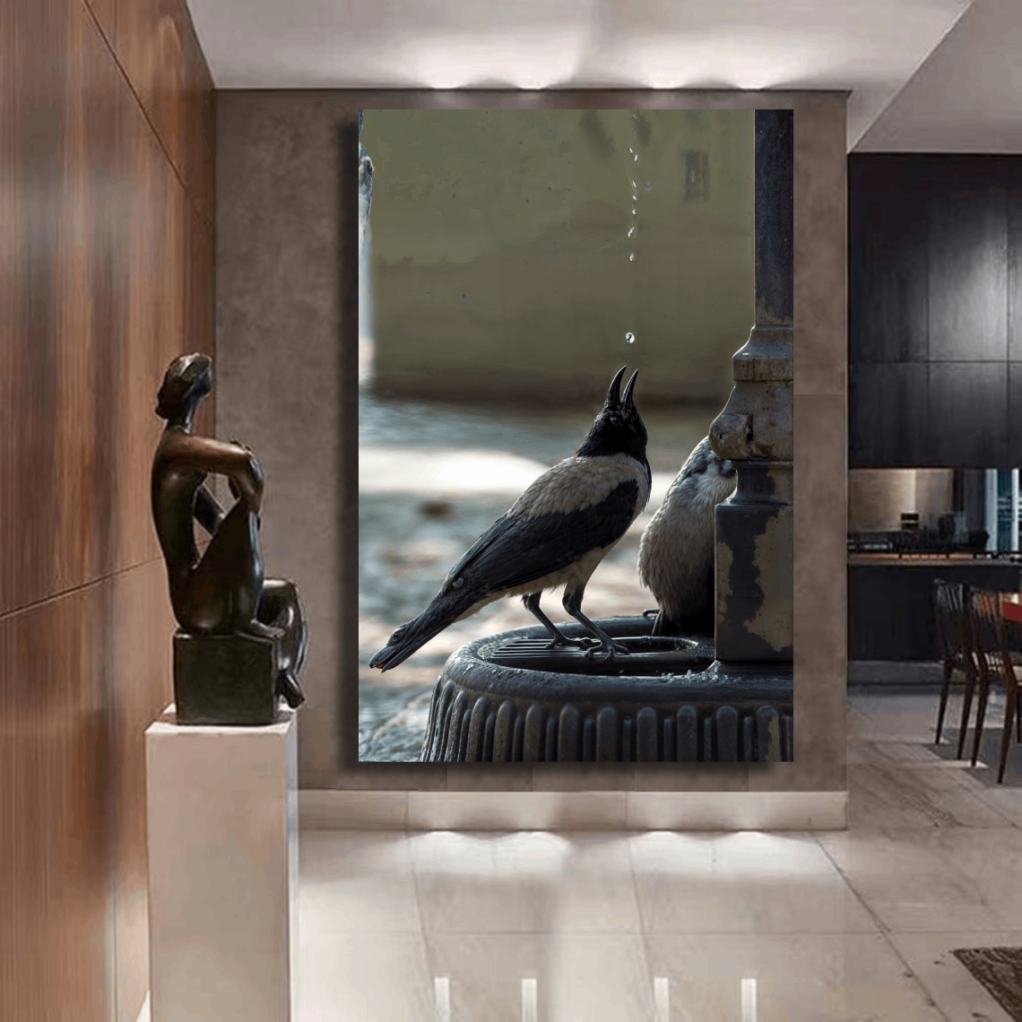 Bird Drinking Water Wall Art