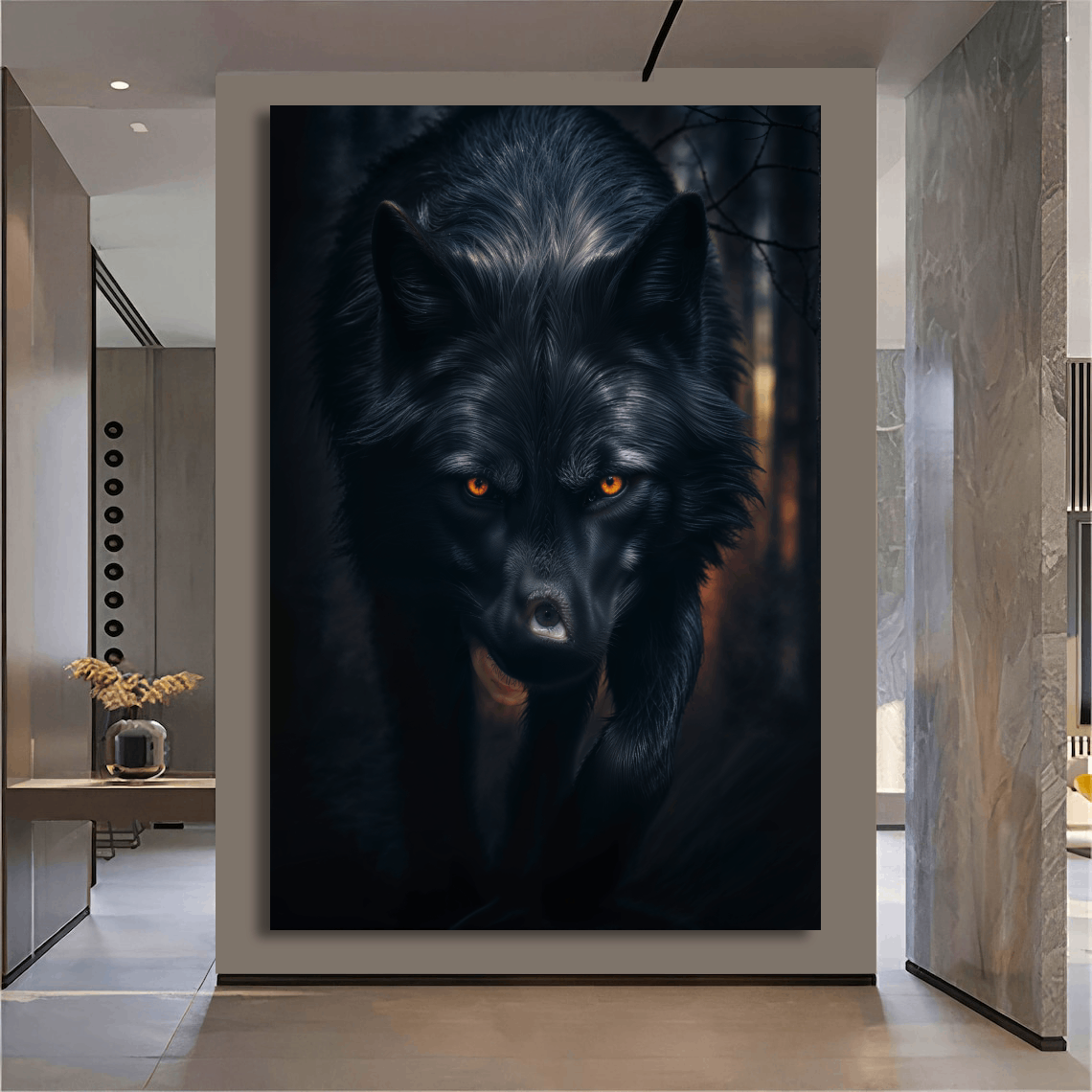 Black Wolf On The Hunt Wall Art