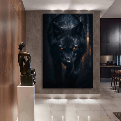 Black Wolf On The Hunt Wall Art