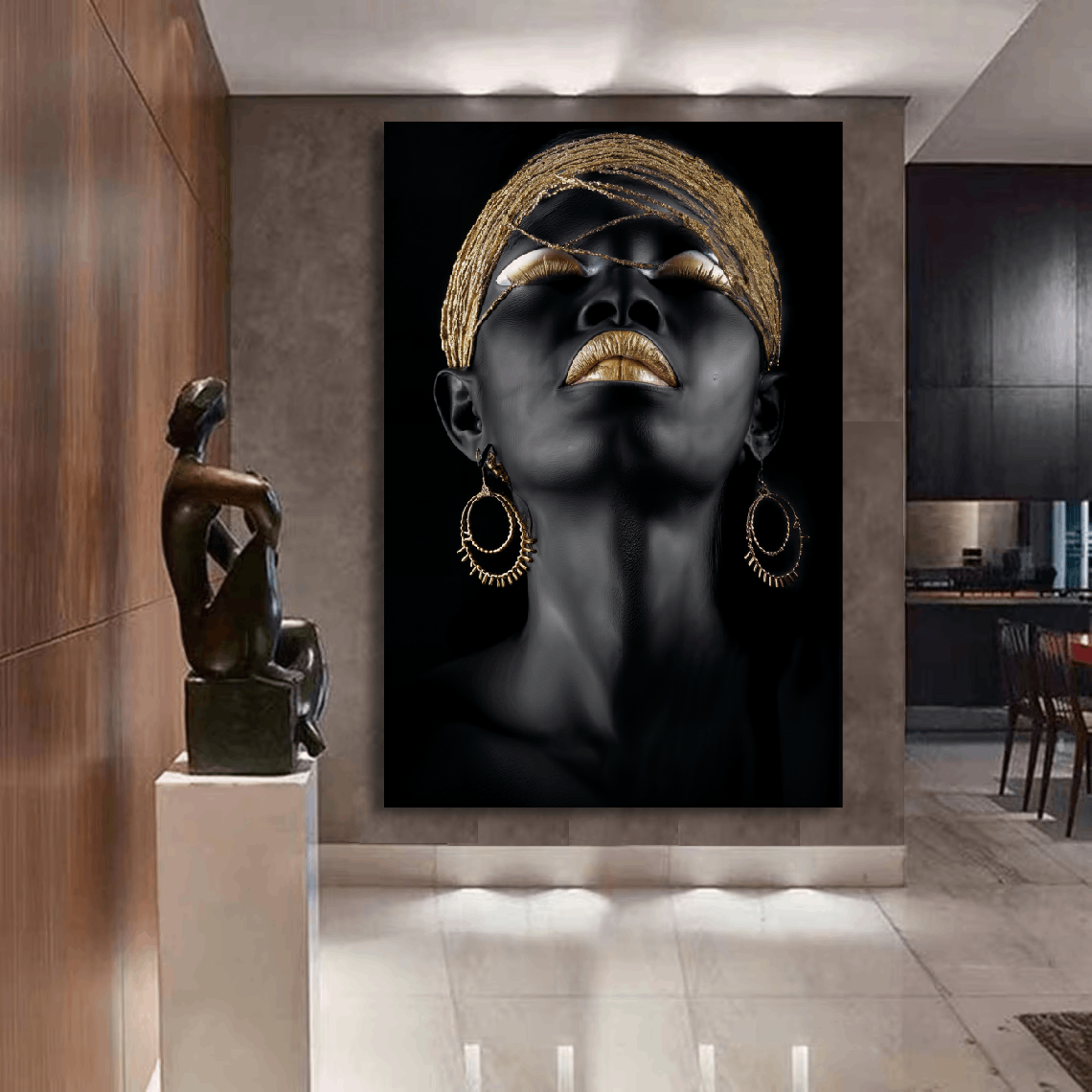 African Lady Black and Gold Wall Art