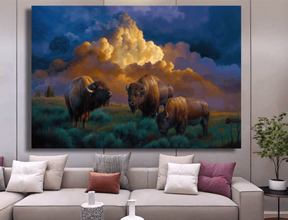 Buffalo Bisons Beneath Stormy Skies Wall Art