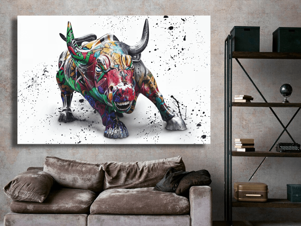 Artistic Colorful Bull Wall Art