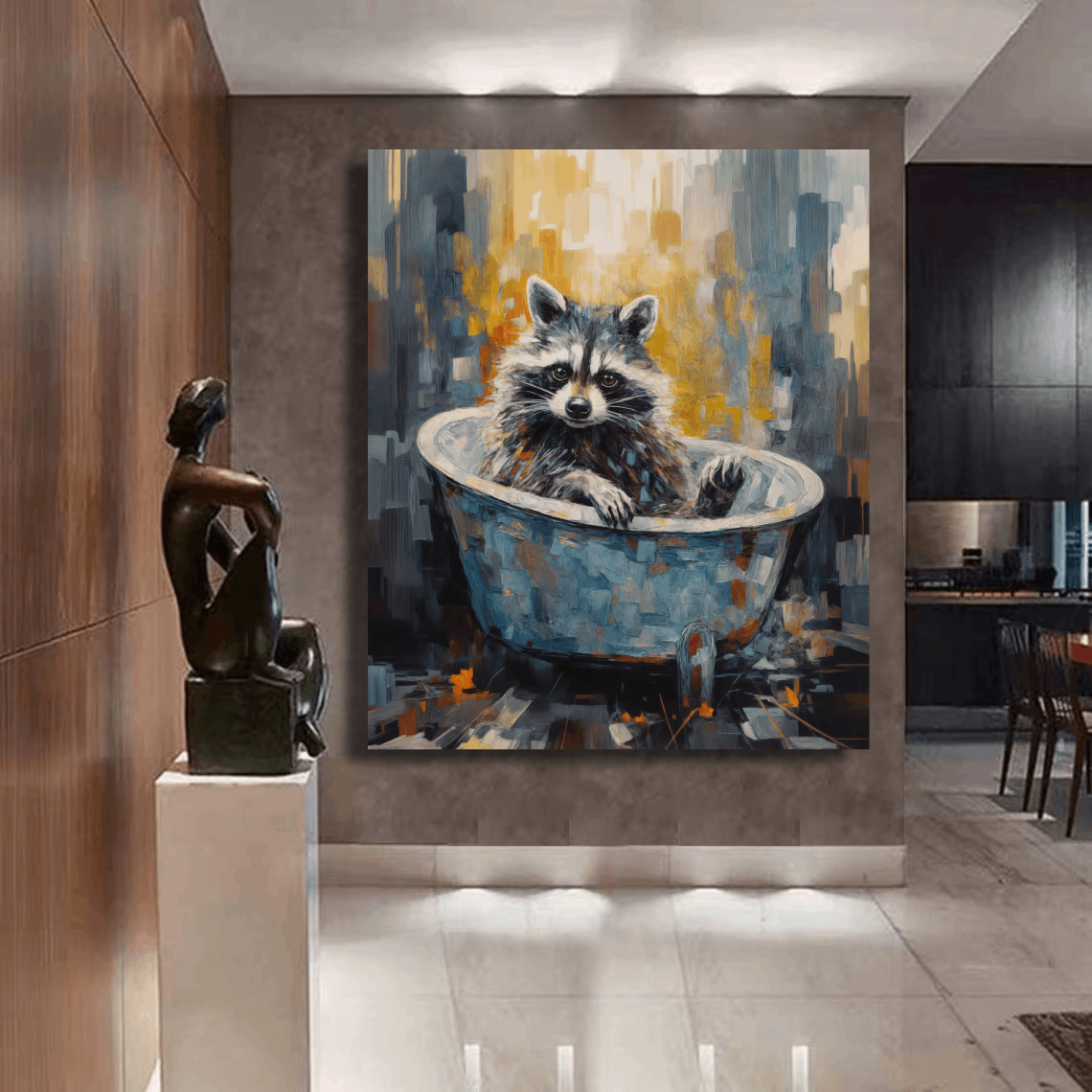 Charming Raccoon In Bathtub Wall Art