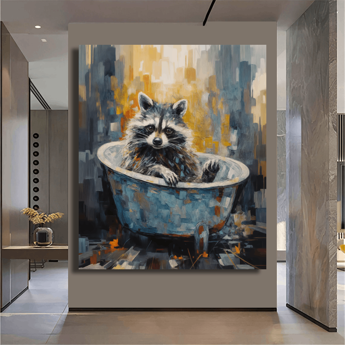 Charming Raccoon In Bathtub Wall Art