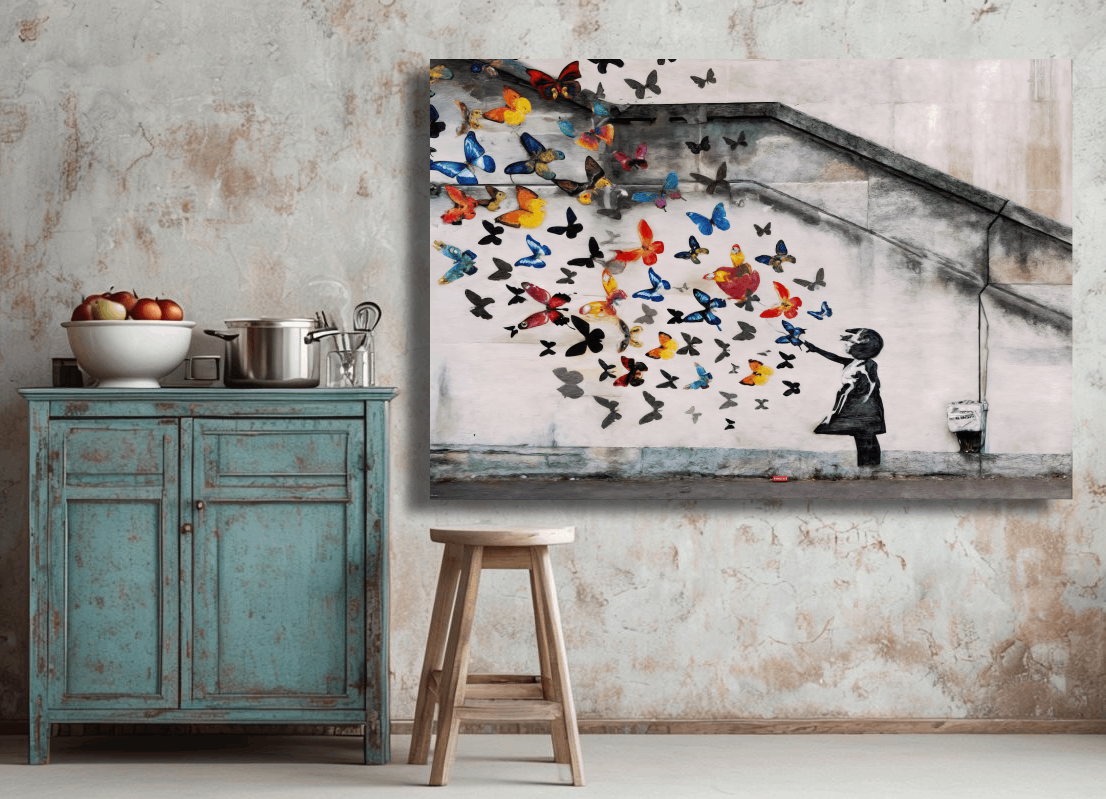 Child Releasing Colorful Butterflies Wall Art