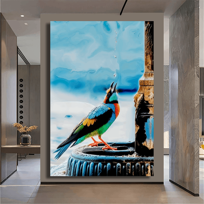 Colorful Bird's Refreshing Moment Wall Art