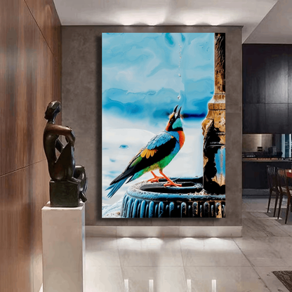 Colorful Bird's Refreshing Moment Wall Art