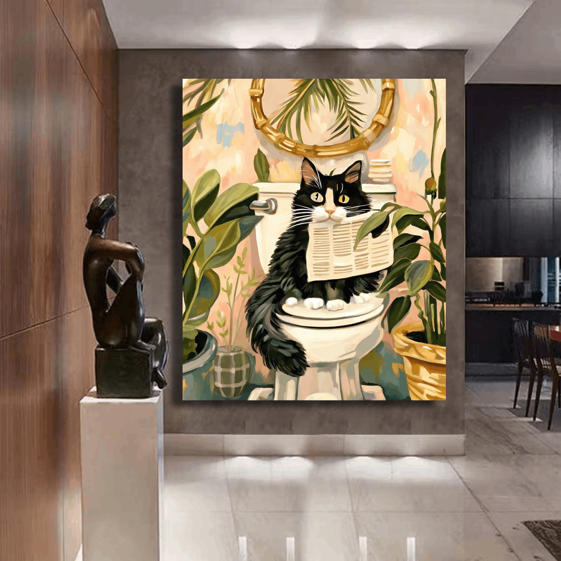 Curious Cat's Bathroom Break Wall Art