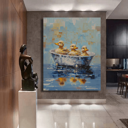 Ducklings Floating in Bathtub Wall Art