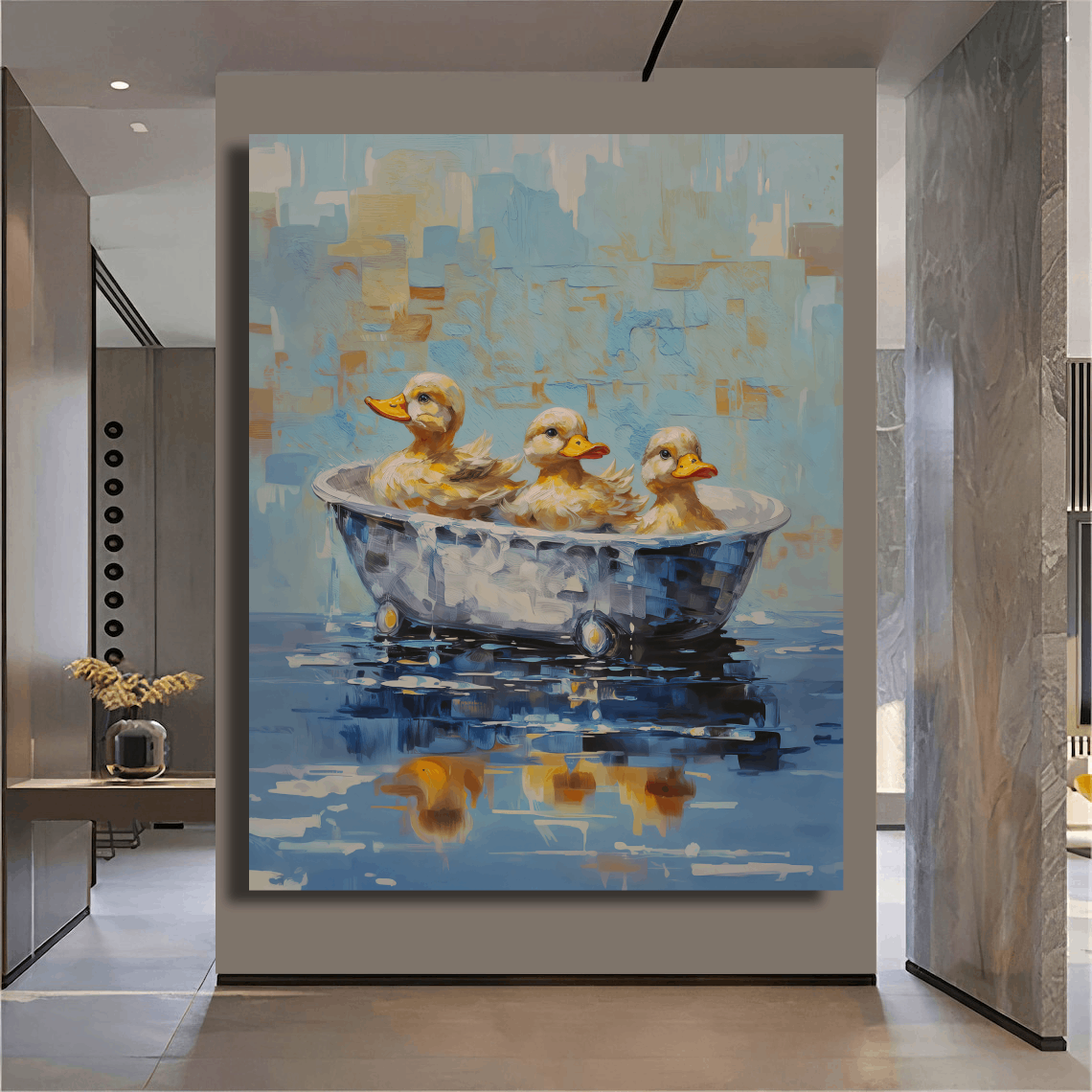 Ducklings Floating in Bathtub Wall Art