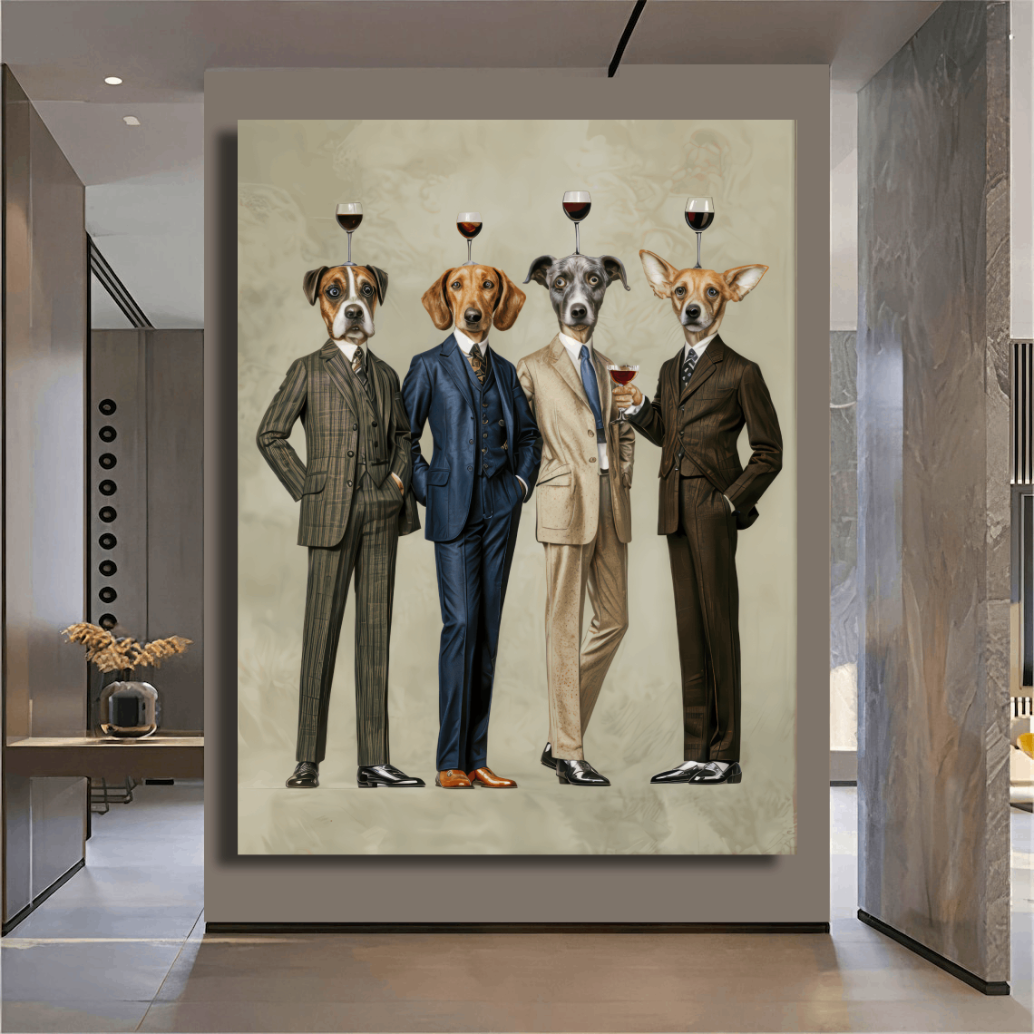 Elegant Dogs Balancing Wine Wall Art