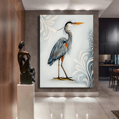 Elegant Heron with Flourishes Wall Art