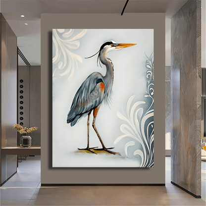 Elegant Heron with Flourishes Wall Art