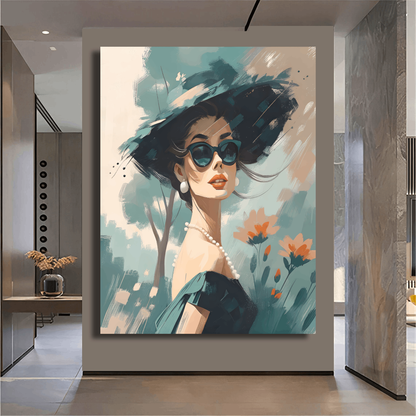 Elegant Lady in Sunglasses Abstract Wall Art